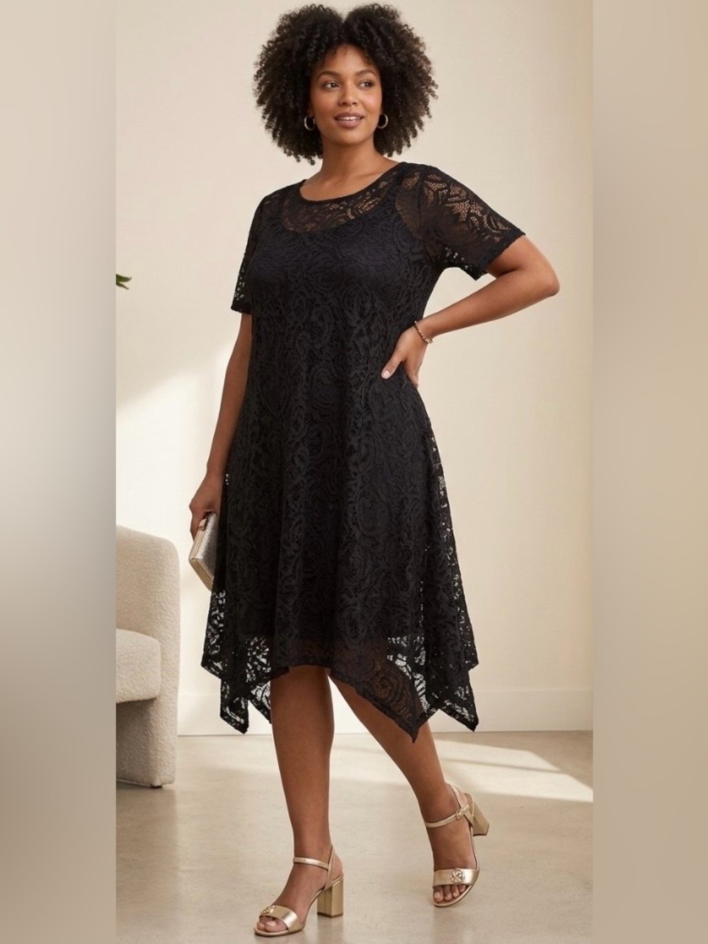 Lane Bryant Black Lace Dress with Short Sleeves